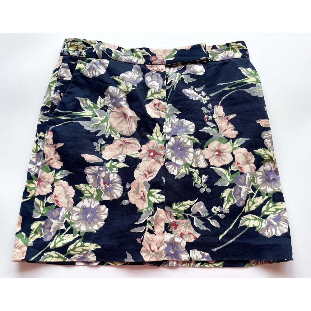 Women's Brooks Brothers Navy and Floral Cotton Skirt Size 4